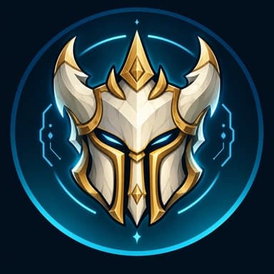 Emblema de MelusDev: casco dorado y marfil con ojos cian